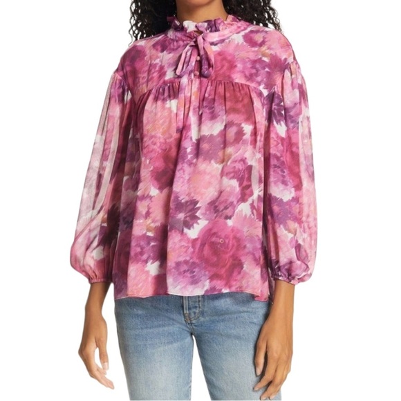 NEW LoveShackFancy Gamela Silk Blouse